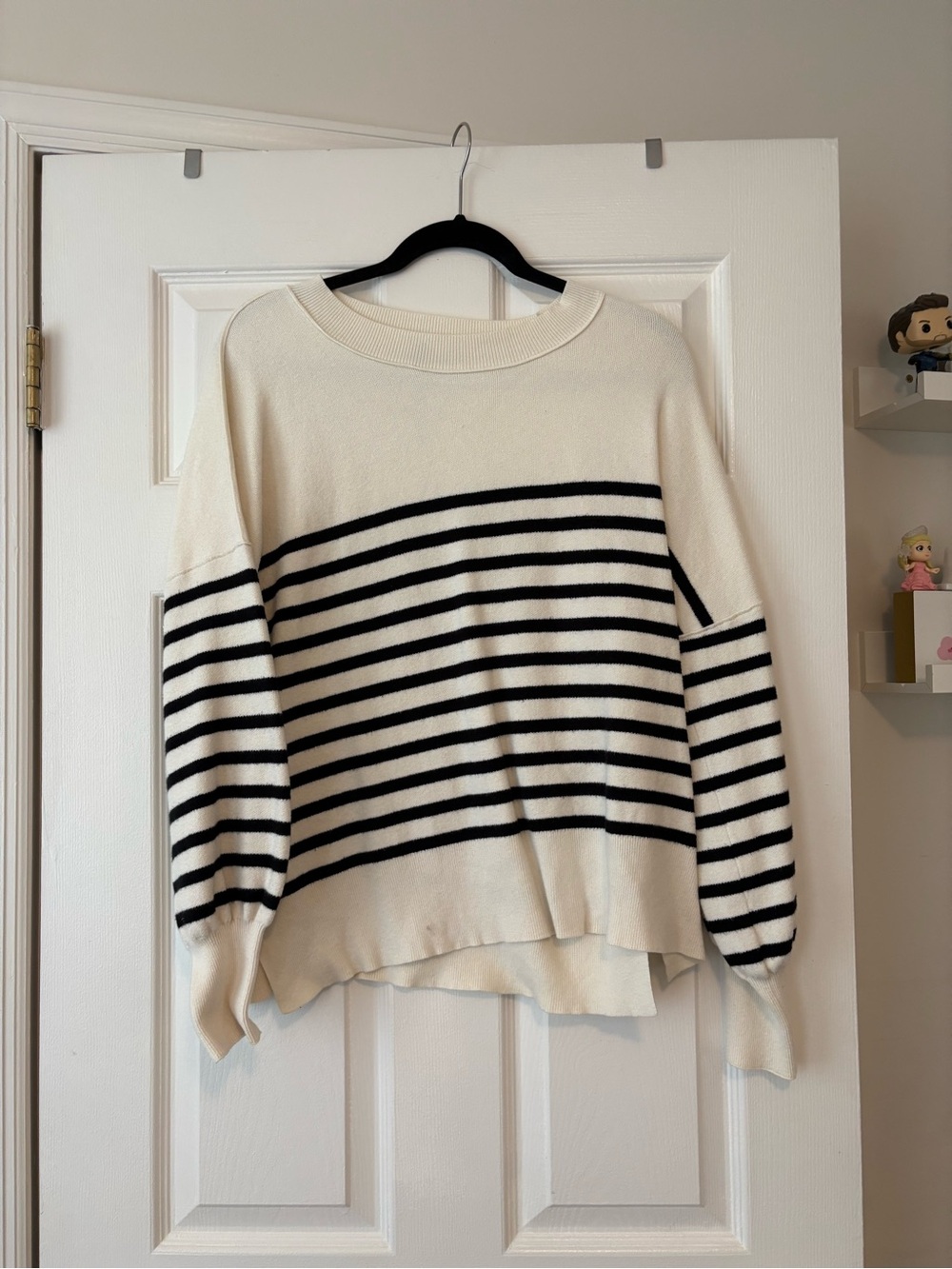 Cream and Black Striped Women’s Sweater - Classic Breton Style